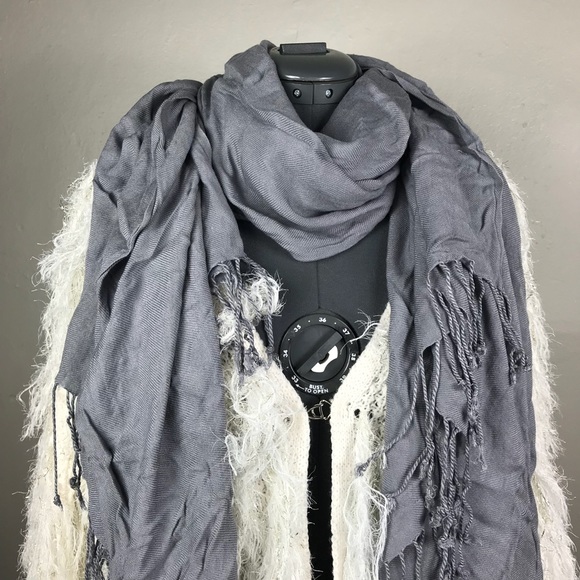 Grey Gray Long Blanket Warm Fall Tassel Scarf - Picture 3 of 5